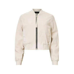 All Saints Cropped Cream Bomber Jacket - Women's Zip Front